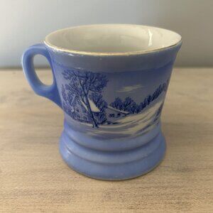 Currier & Ives The Old Homestead in Winter Coffee Mug Blue/White/Gold